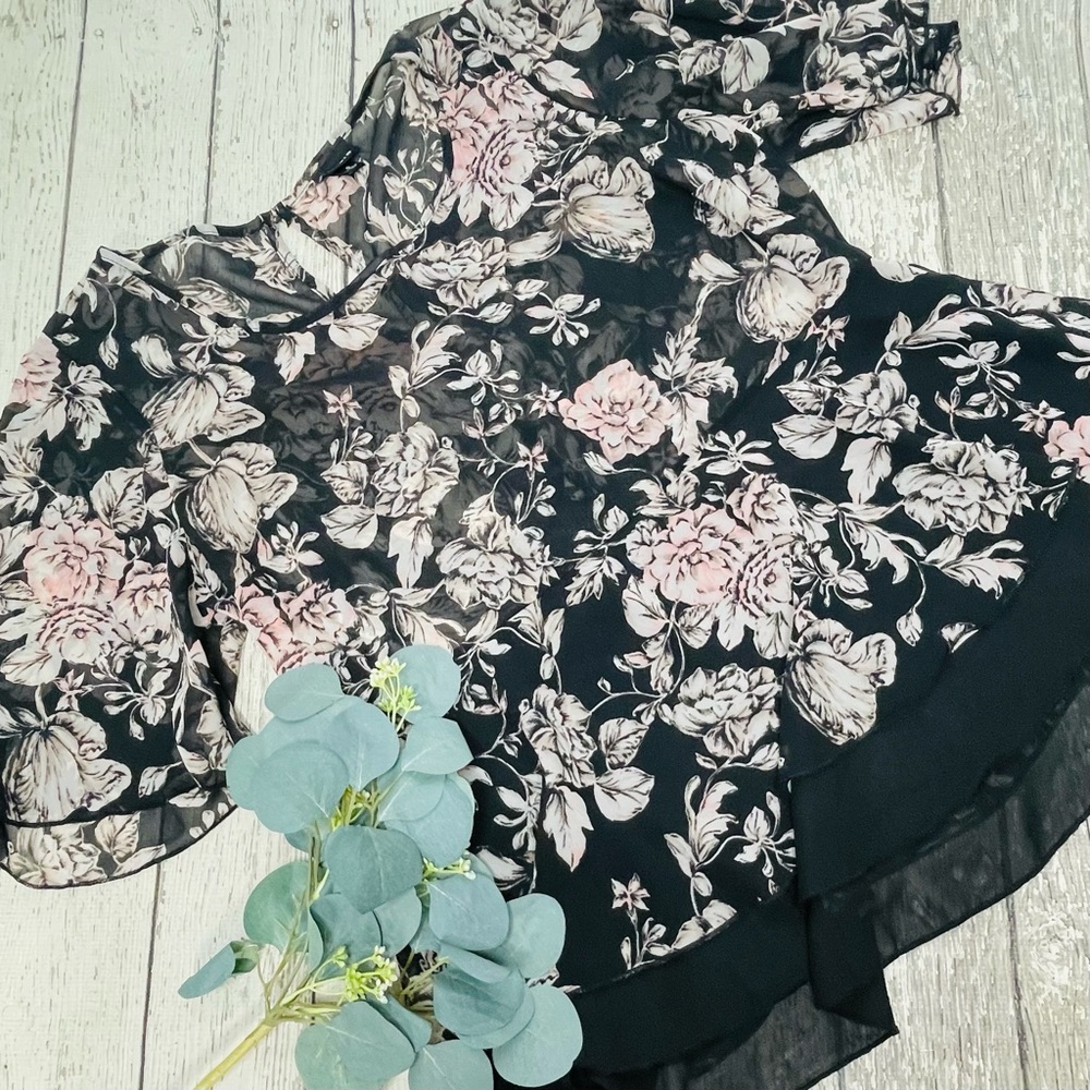 TORRID Rose Print Peplum Sheer Top